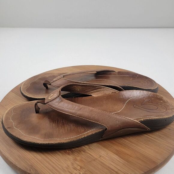 OluKai Kumu Brown Leather Sandals Toe Post Womens 10 EUR 40 Flip‎ Flops - Picture 3 of 9